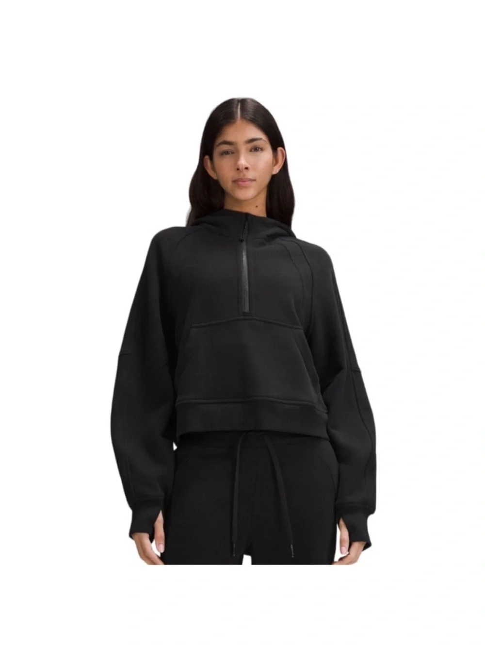 Lululemon Scuba Oversized Half Zip Hoodie Black cotton terry Sz XL/XXL